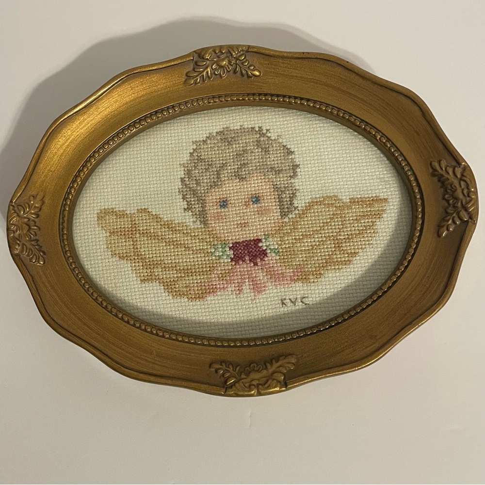 Framed Angel Needlepoint Art